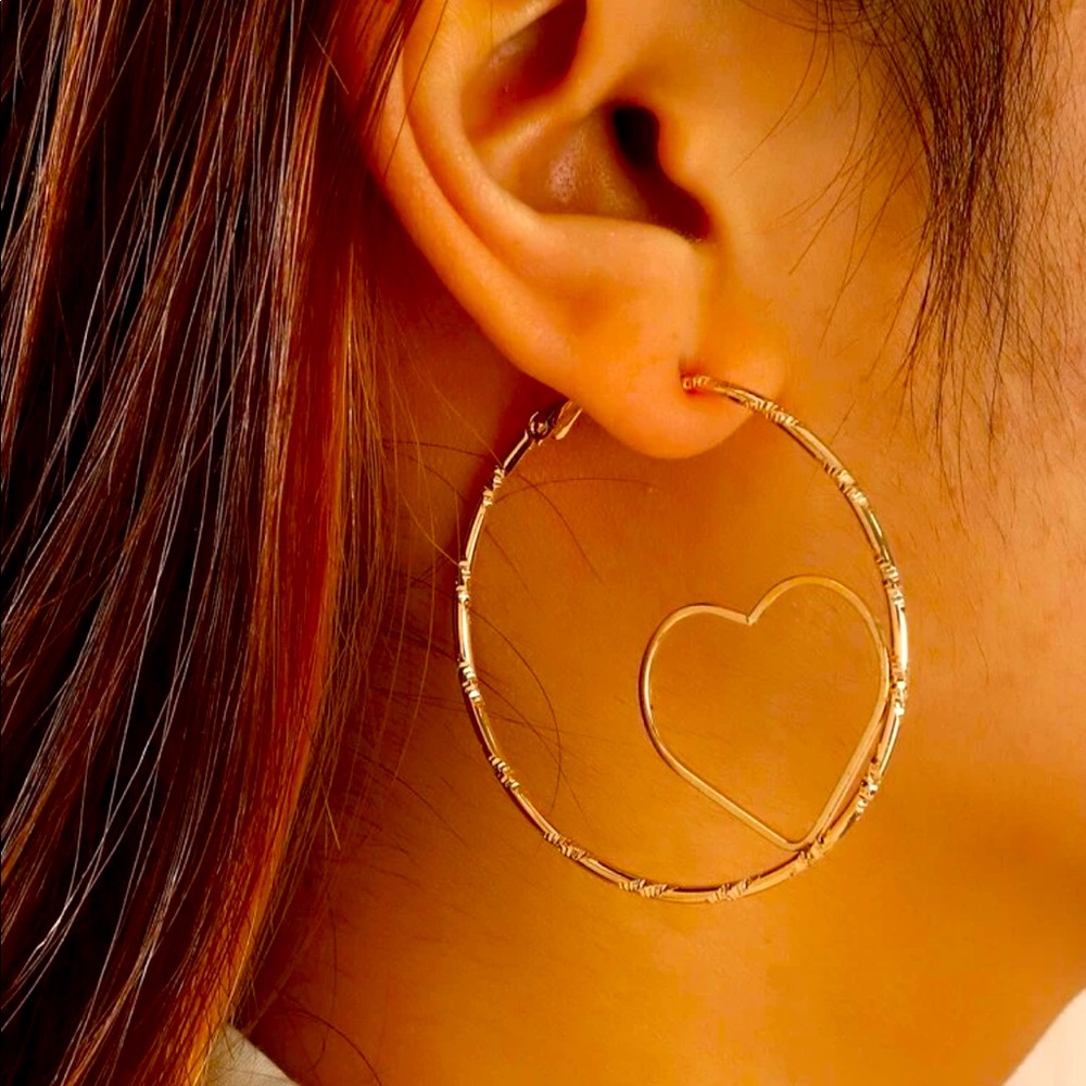 Gold Heart Hoop Earrings